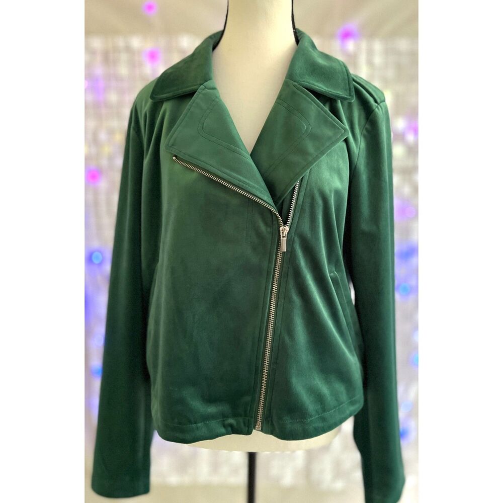 LC Lauren Conrad Green Velvet moto jacket. Size L.